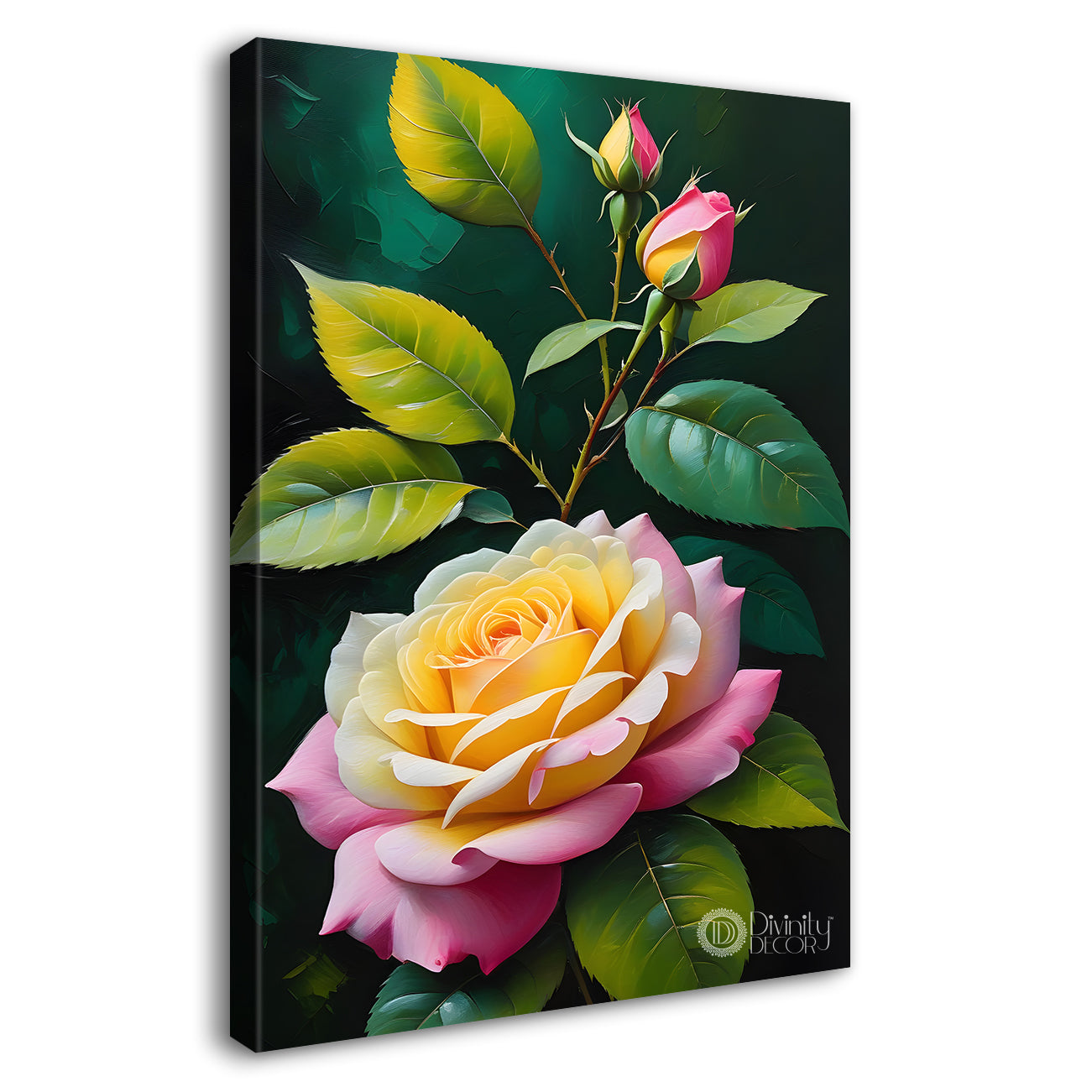 Pink flowers in green textured background painting- Flower-V-255