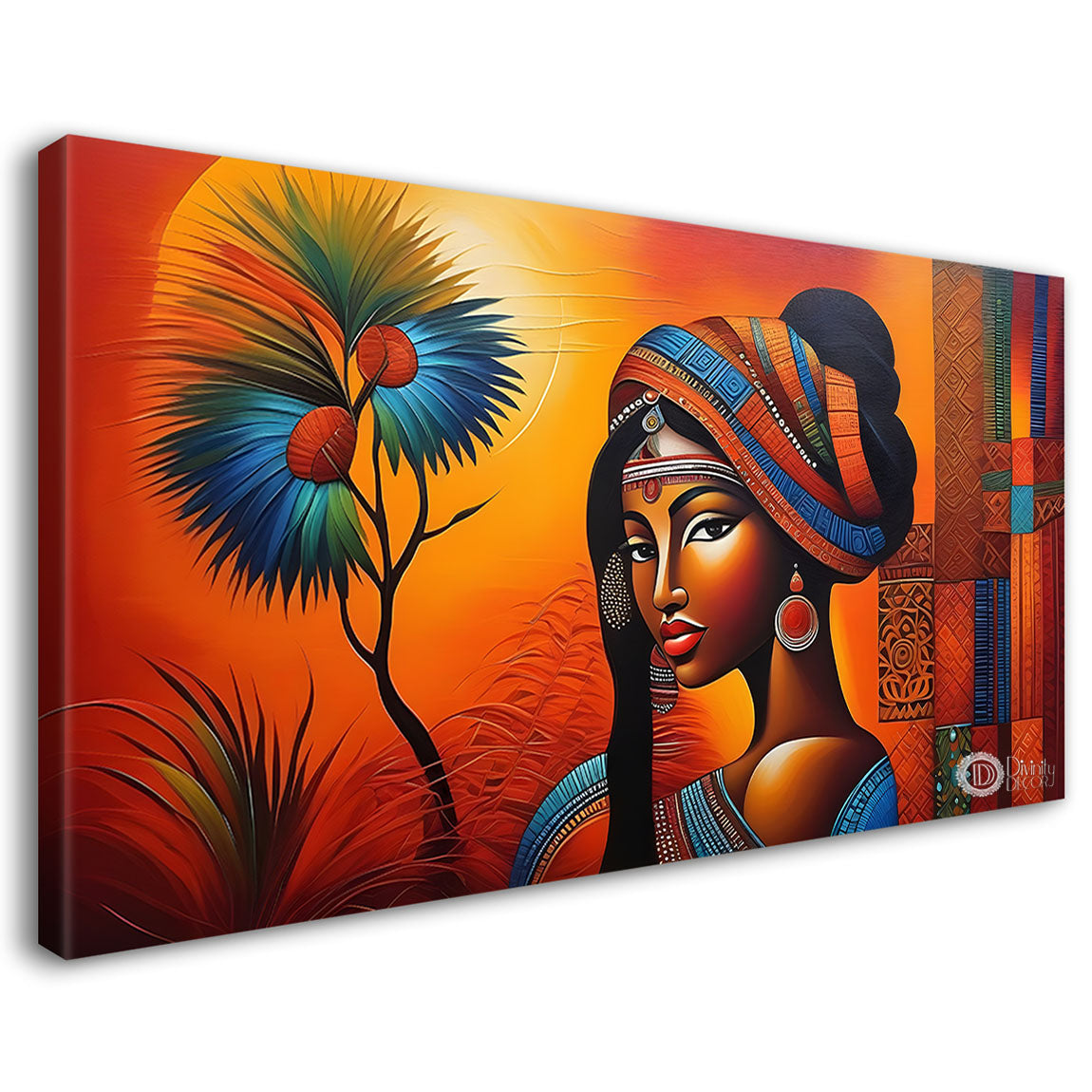 Tribal lady with bright background textured art Canvas Painting - Design - Modern-L-255