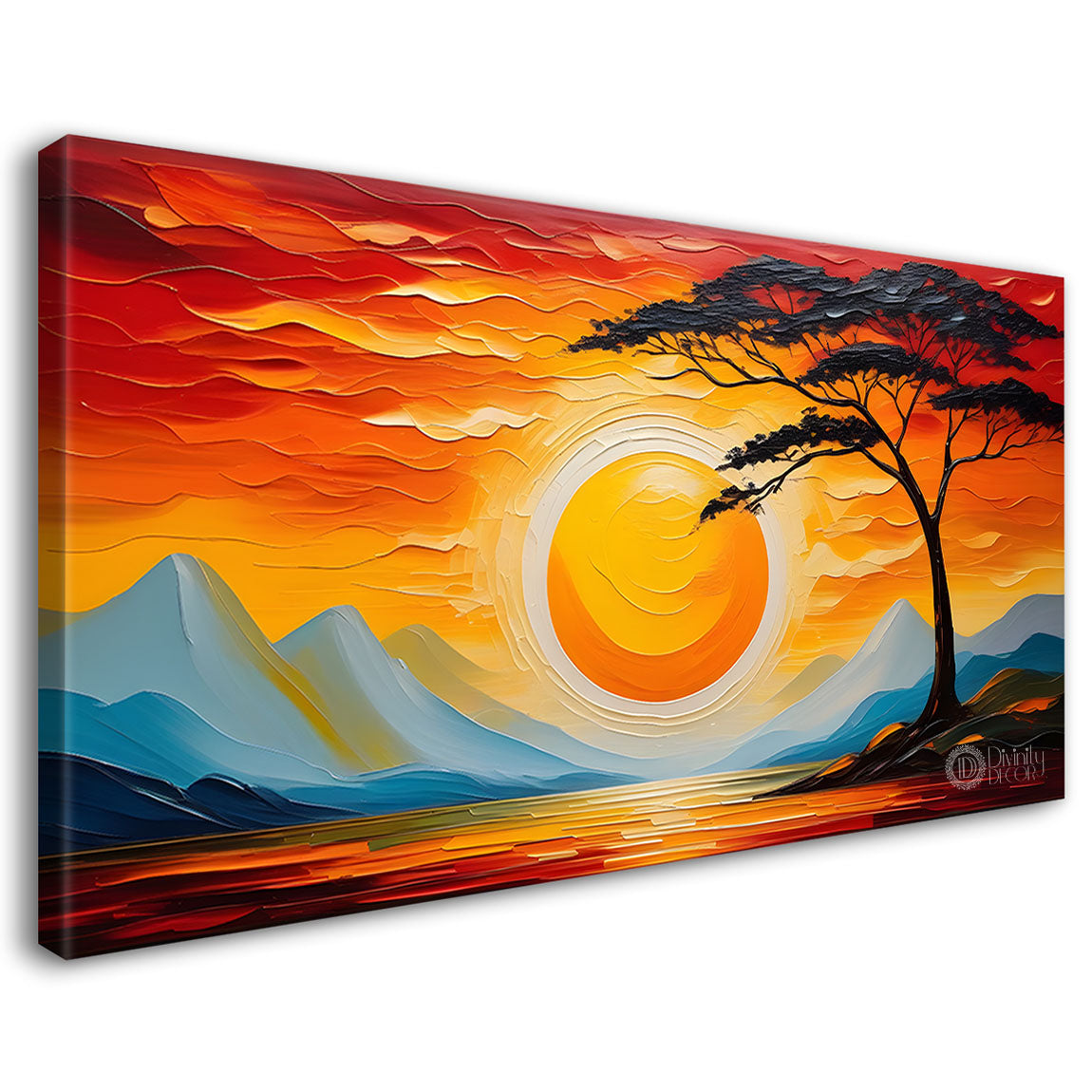 Mountains with tree and sun painting Canvas Painting - Nature Art -255