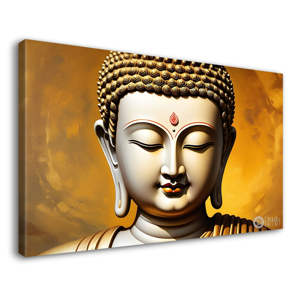 Buddha face with golden textured background painting Canvas Wall Painting - Buddha-256