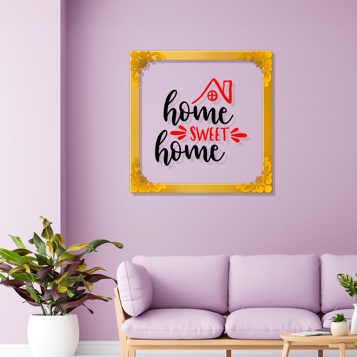 Home sweet home Golden Plaque for Gifting, Wall Décor Clear UV print with Golden Border-256