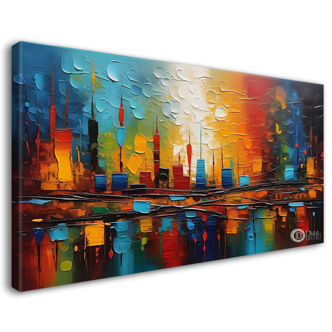 Colorful city view textured art Canvas Painting - Design - Modern-L-256
