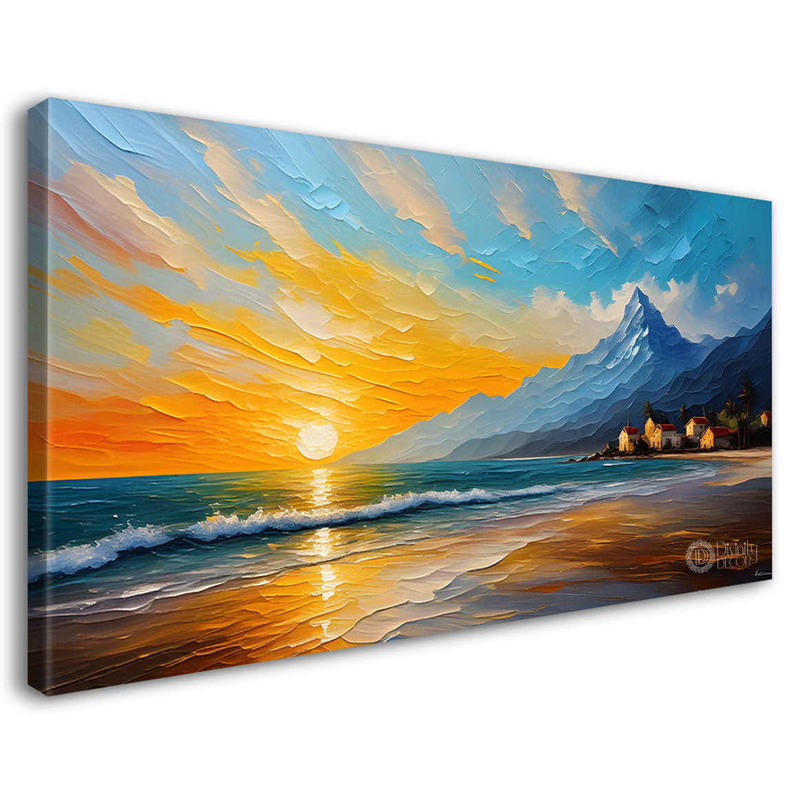 Mountains with sea and sun painting Canvas Painting - Nature Art -256