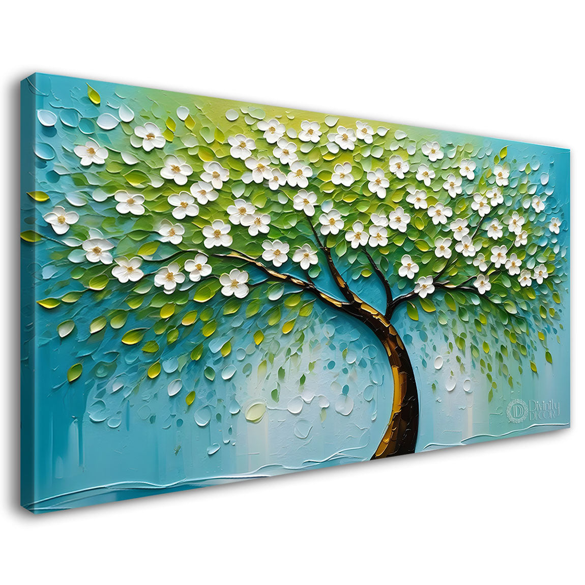 White flower tree in textured background oil painting- Design - Tree-256