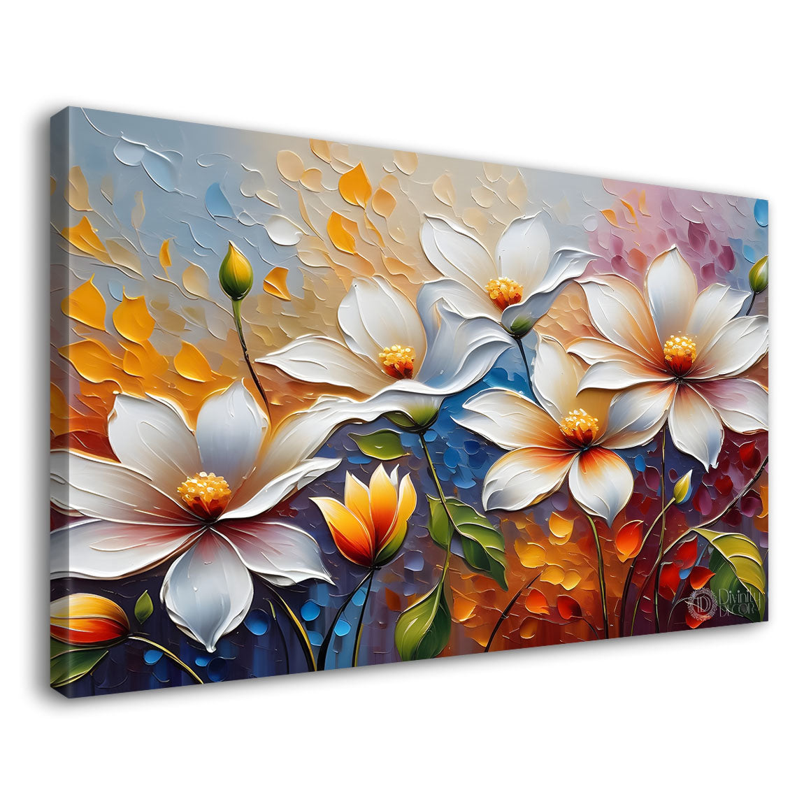White flowers in the light background painting - Flower-256