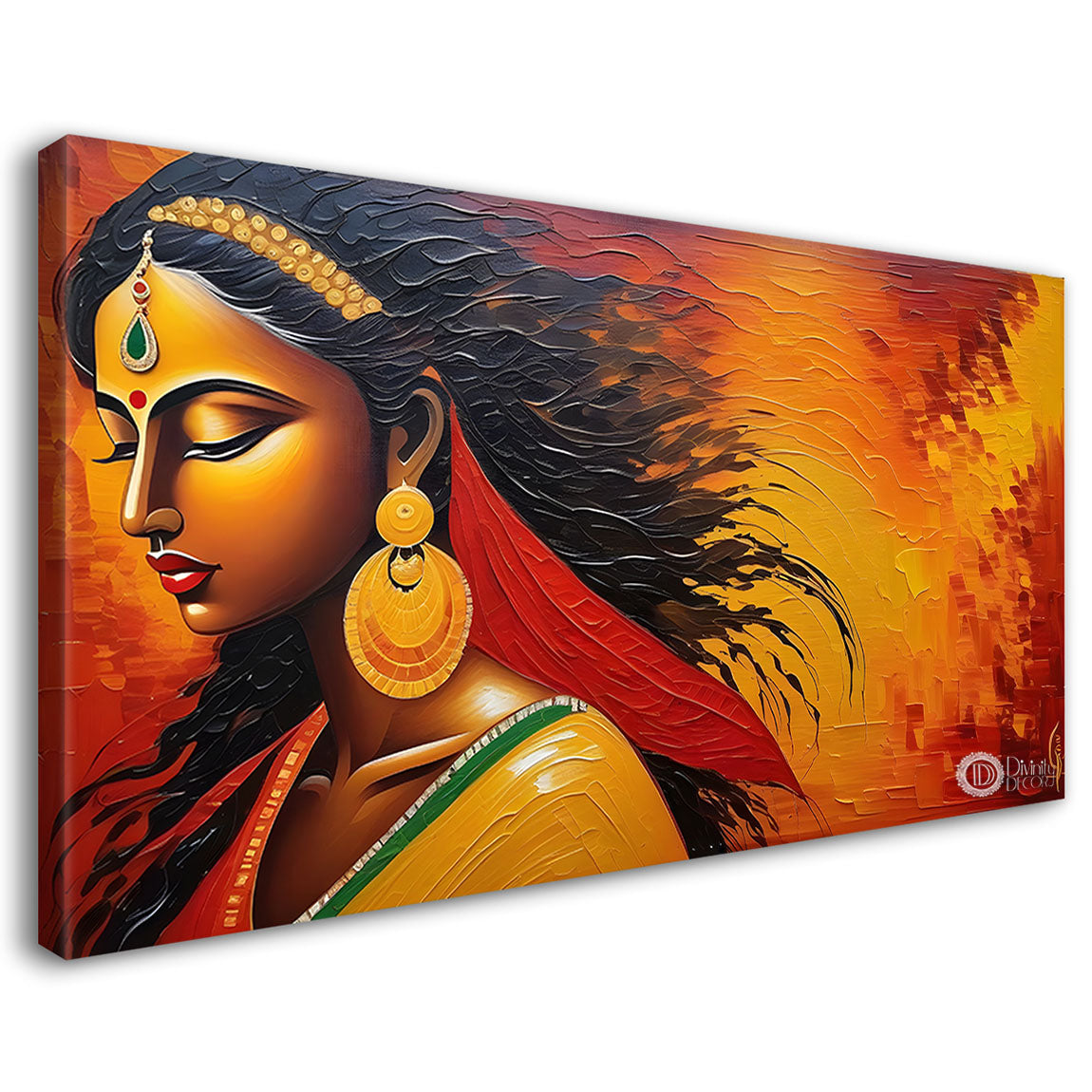 Beautiful lady with open hairs textured art Canvas Painting - Design - Modern-L-257