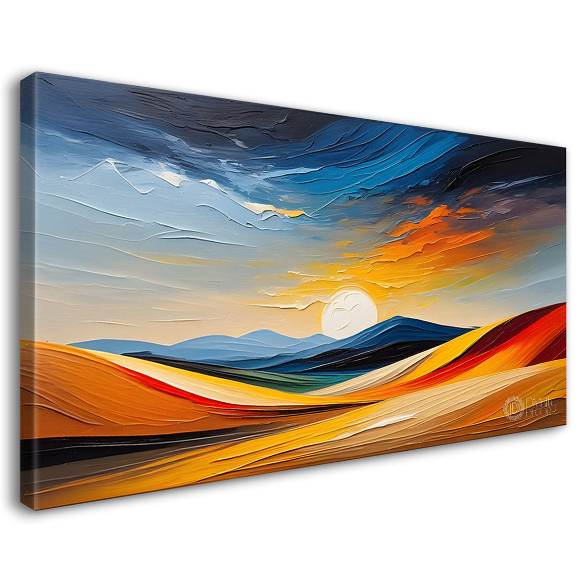 Mountains with sun in textured painting Canvas Painting - Nature Art -257