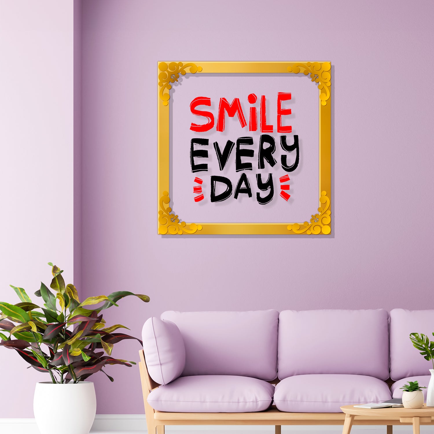 Smile every day Golden Plaque for Gifting, Wall Décor Clear UV print with Golden Border-258