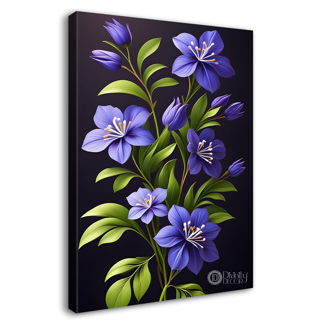 Purple flowers in dark textured background painting- Flower-V-258