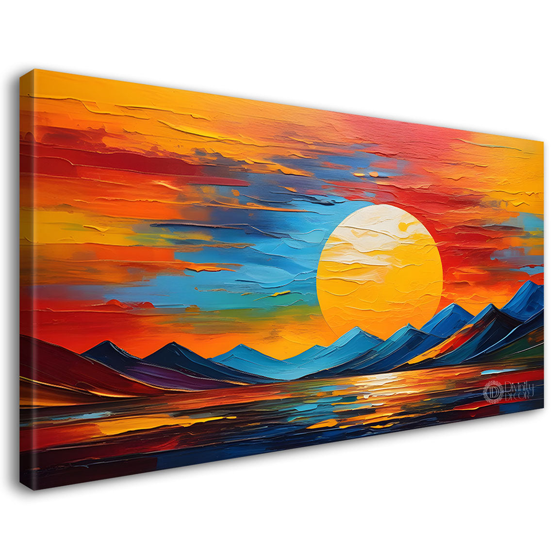 Mountains with sun in textured painting Canvas Painting - Nature Art -258