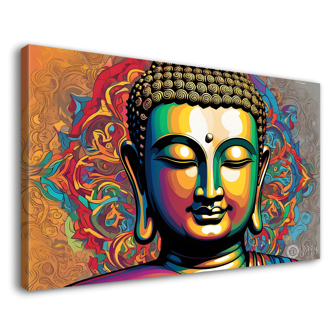Golden buddha in colorful background textured painting Canvas Wall Painting - Buddha-259