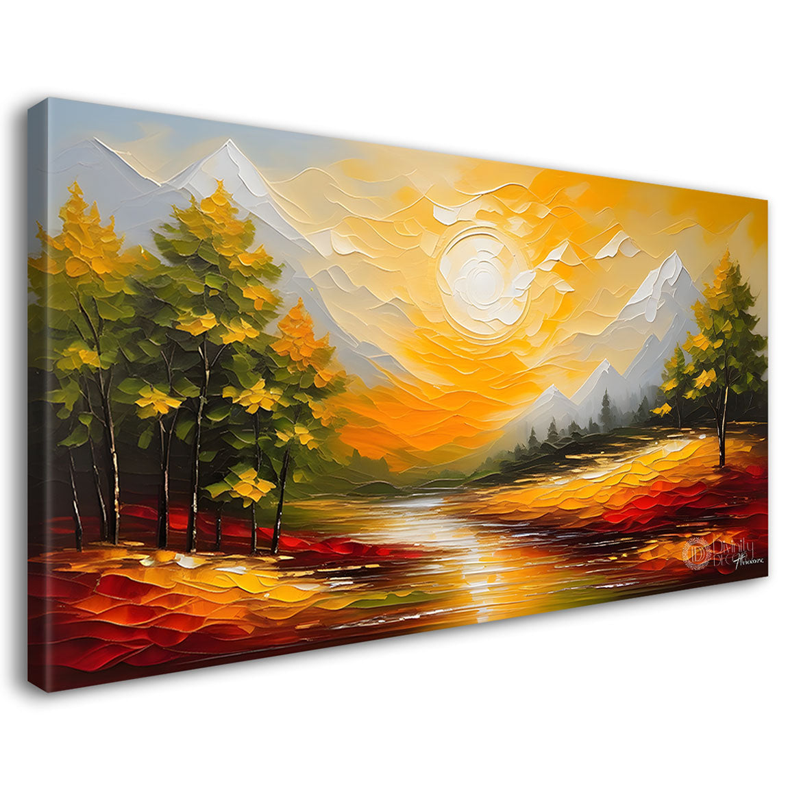 Trees with sun textured painting Canvas Painting - Nature Art -259
