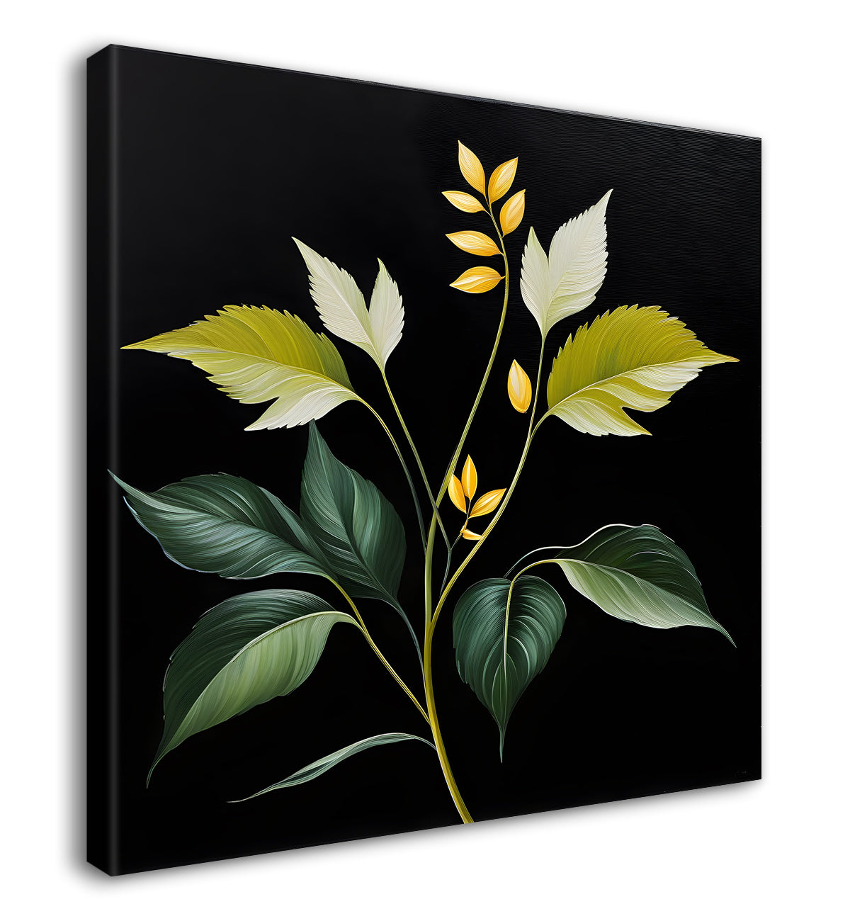 Yellow leaves in black background painting - Flower-S-259