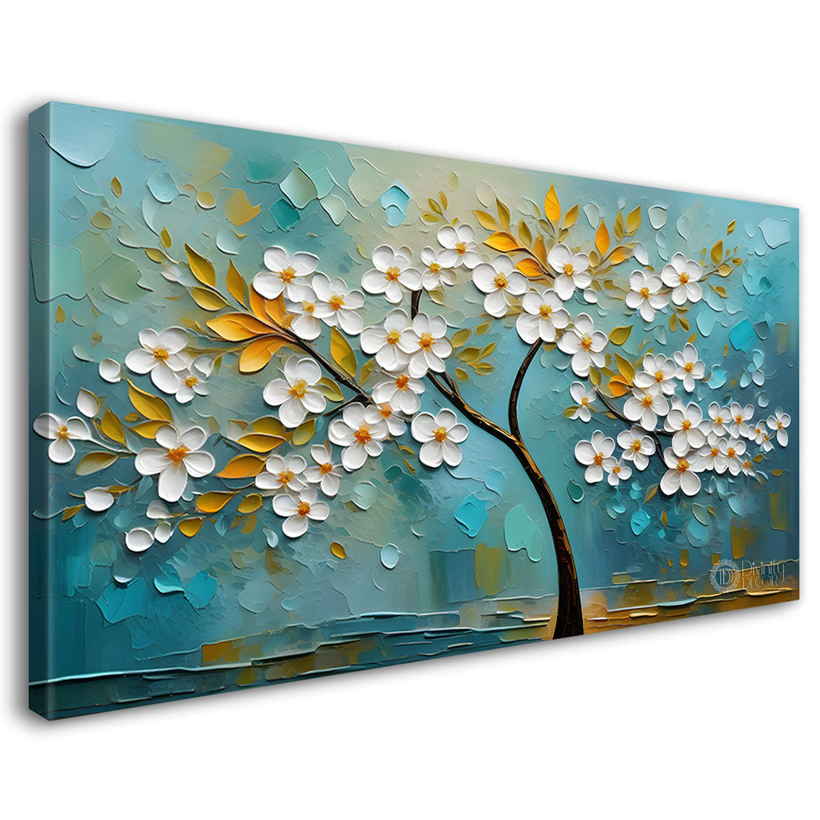 White flower tree in textured background oil painting- Design - Tree-259