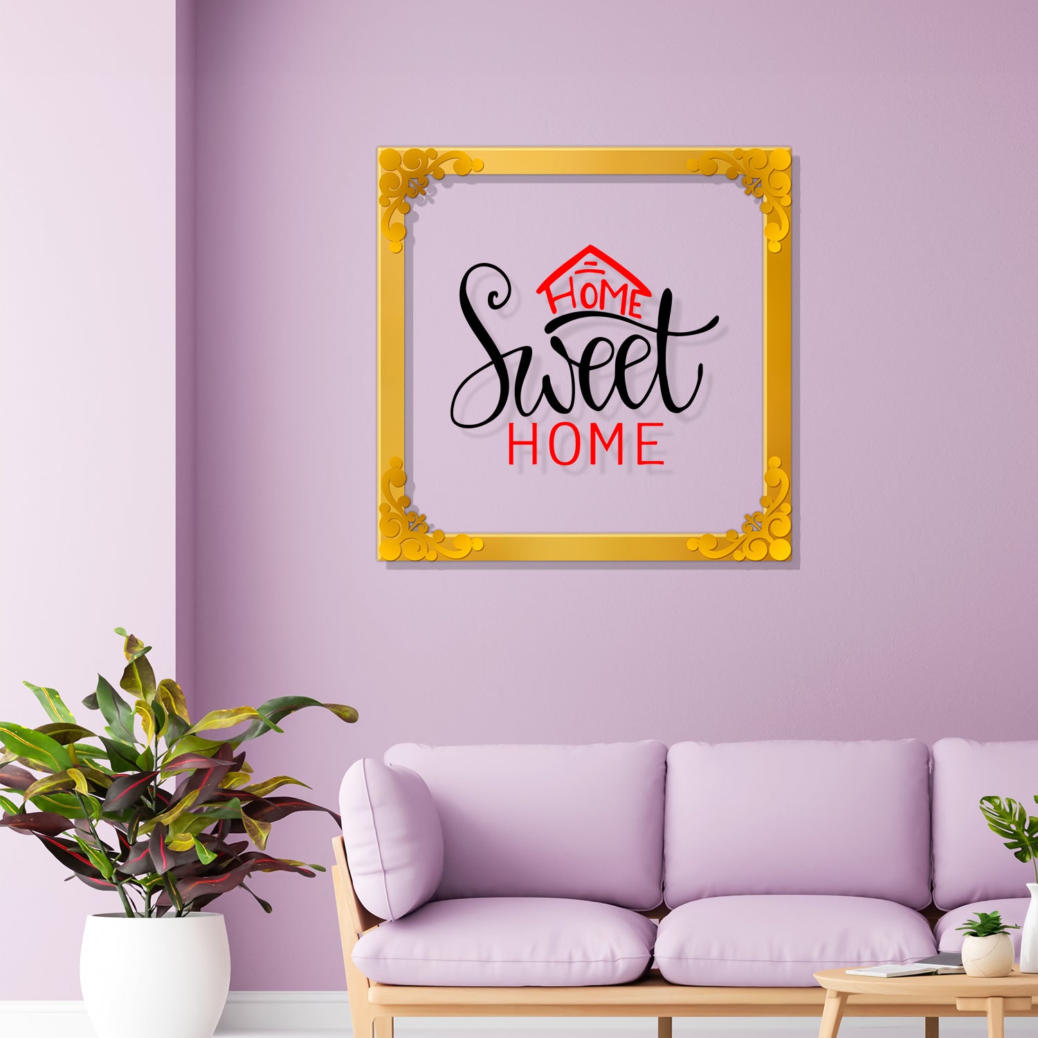 Home sweet home Golden Plaque for Gifting, Wall Decor Clear UV print with Golden Border-25