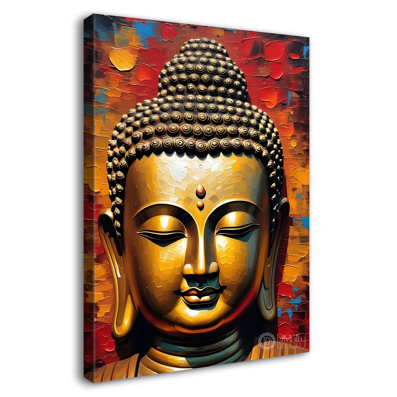 Golden buddha face with colourful background textured painting - Buddha-V-25