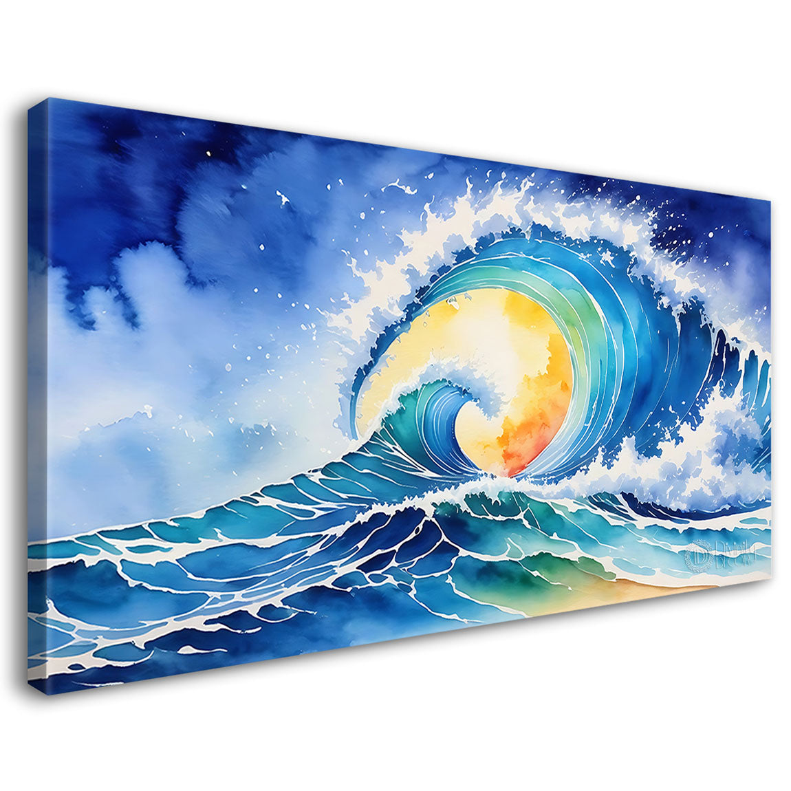 Waves with sun in textured natural art Canvas Painting - Nature Art -25