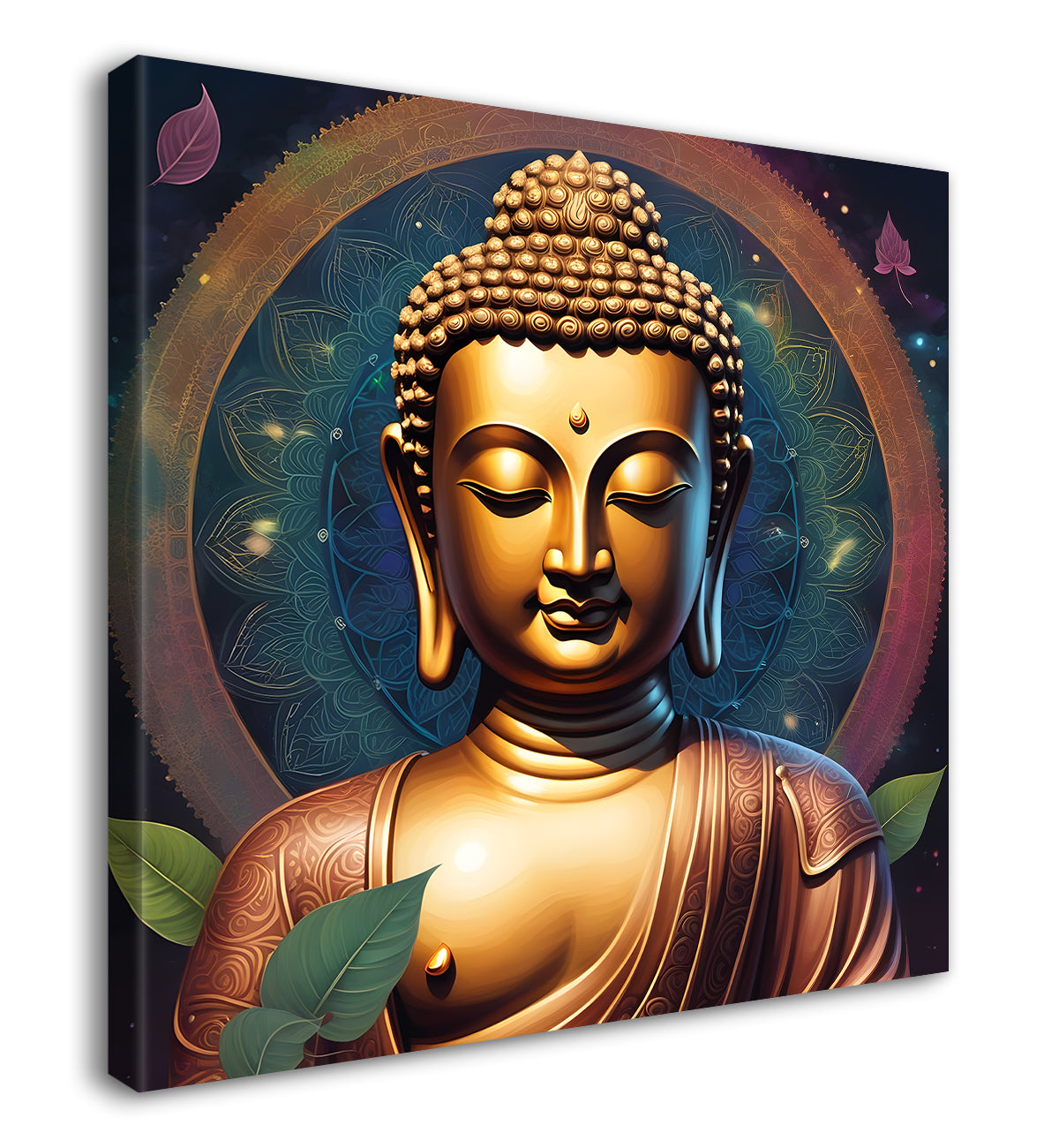 Golden Buddha Painting with leaf 24x24 inch Buddha-S-25