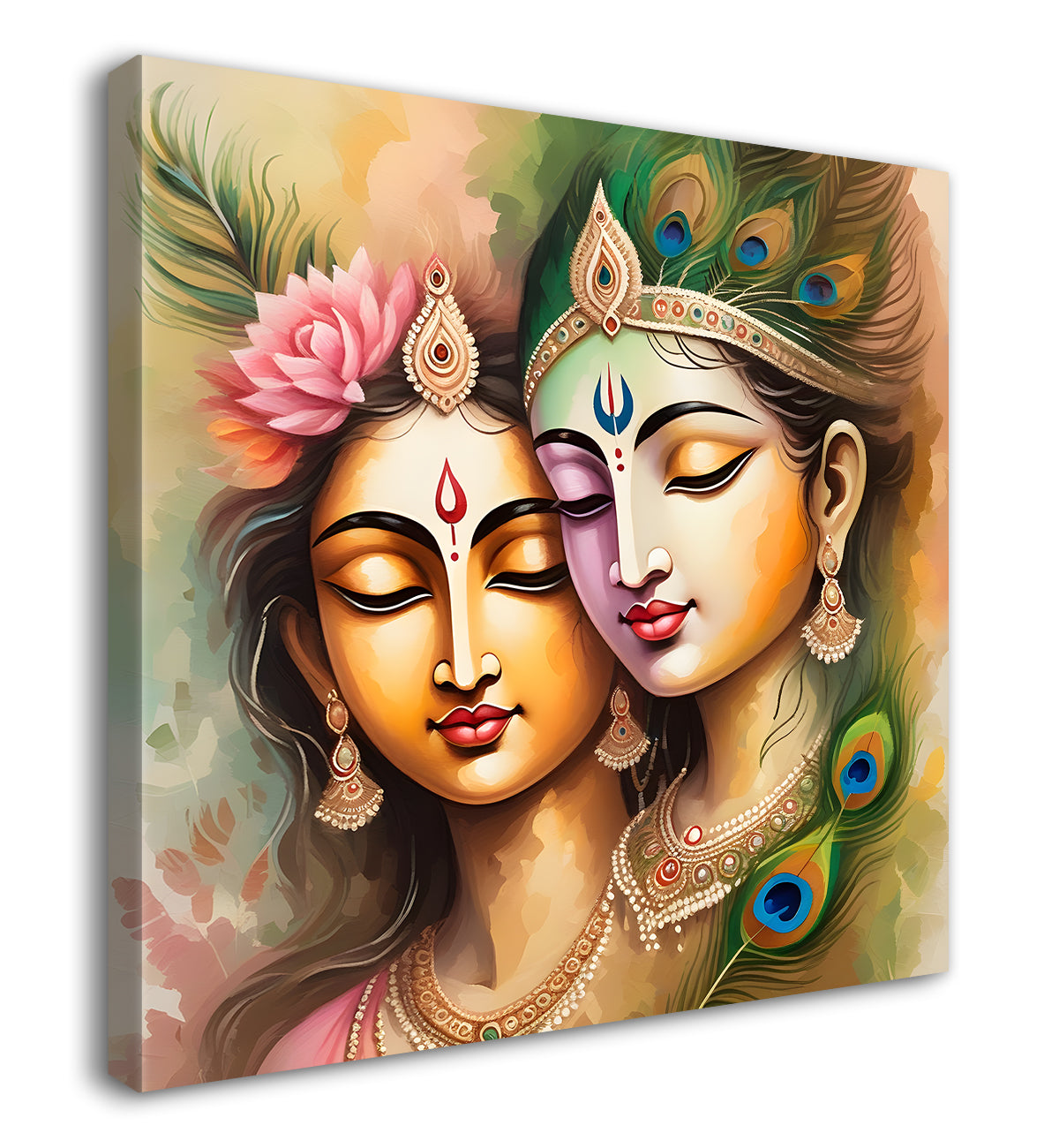 Krishna and radha with light textured oil painting Canvas Painting 24X24- Design - Krishna-S-25