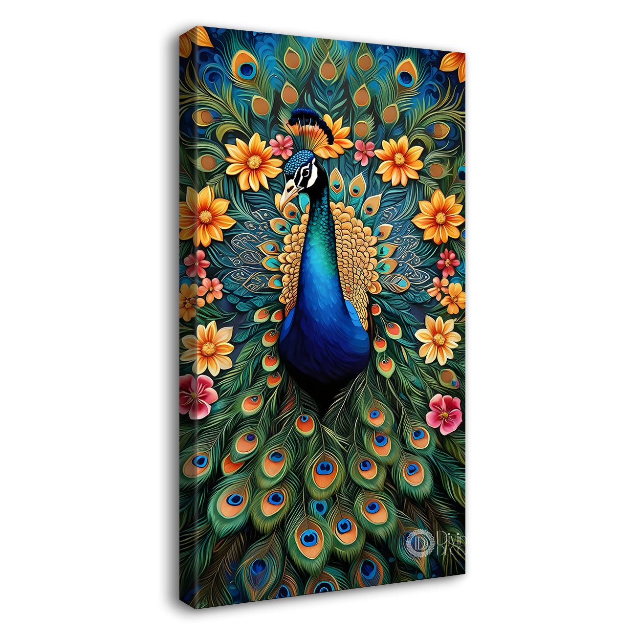 Peacock in bright colours with flowers modern art  - Design - Peacock-V-25