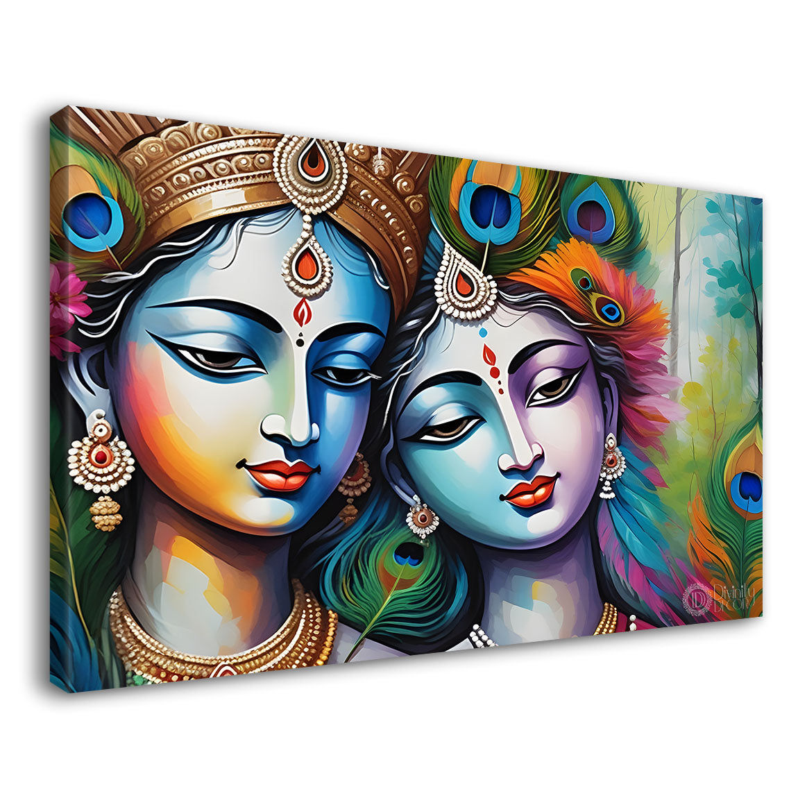 Radha Krishna face in colorful background painting Canvas Painting - Design - Krishna-25