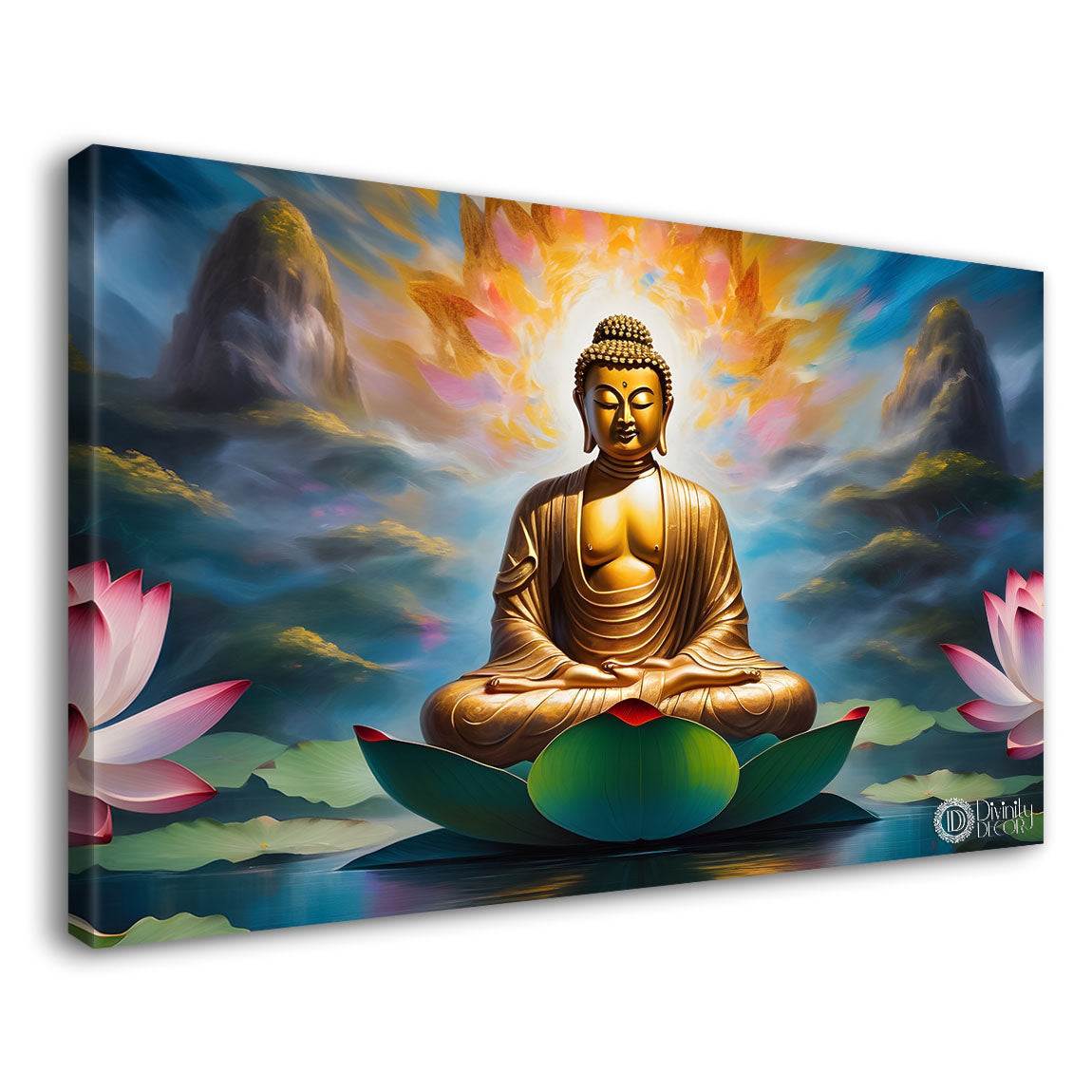 Golden buddha with the lotus background textured painting Canvas Wall Painting - Buddha-260