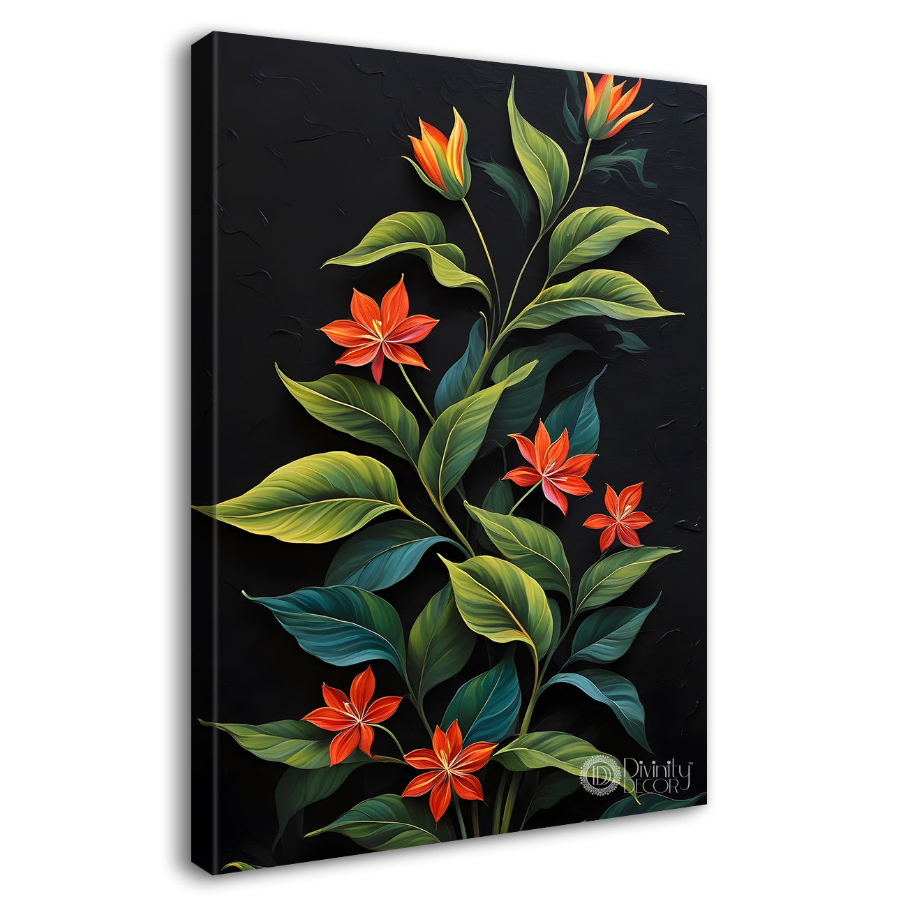 Red flowers in dark textured background painting- Flower-V-260