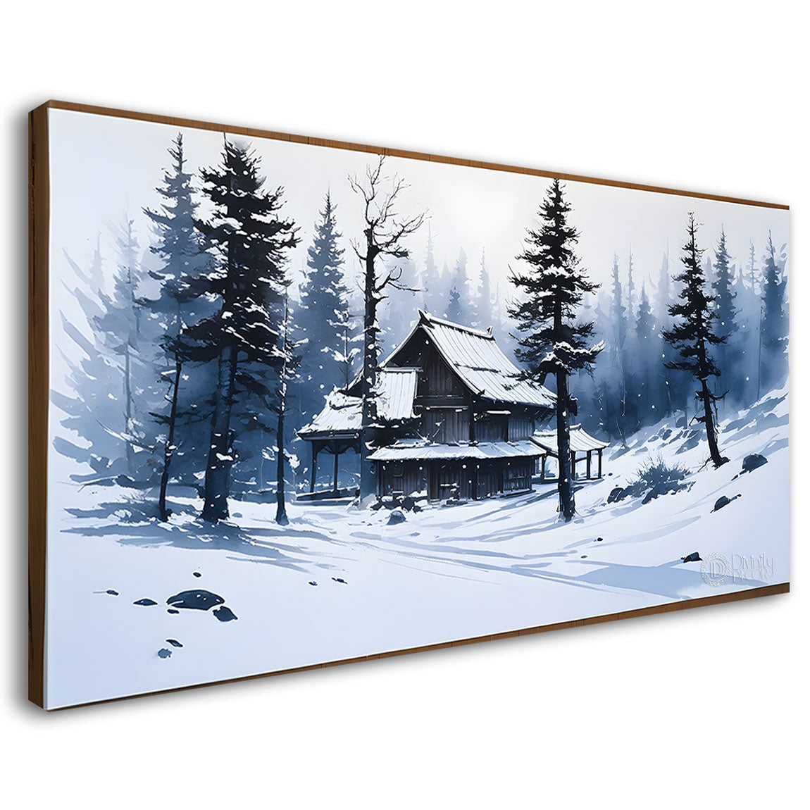 Trees and house in snow painting Canvas Painting - Nature Art -260