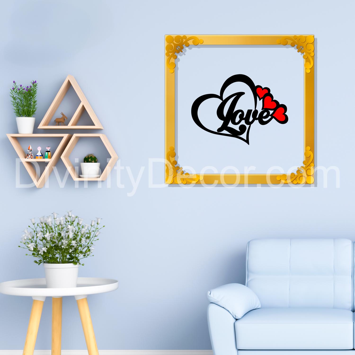 Love with heart Golden Plaque for Gifting, Wall Décor Clear UV print with Golden Border-262