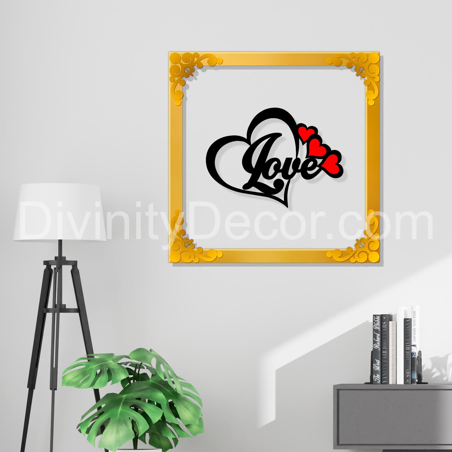 Love with heart Golden Plaque for Gifting, Wall Décor Clear UV print with Golden Border-262
