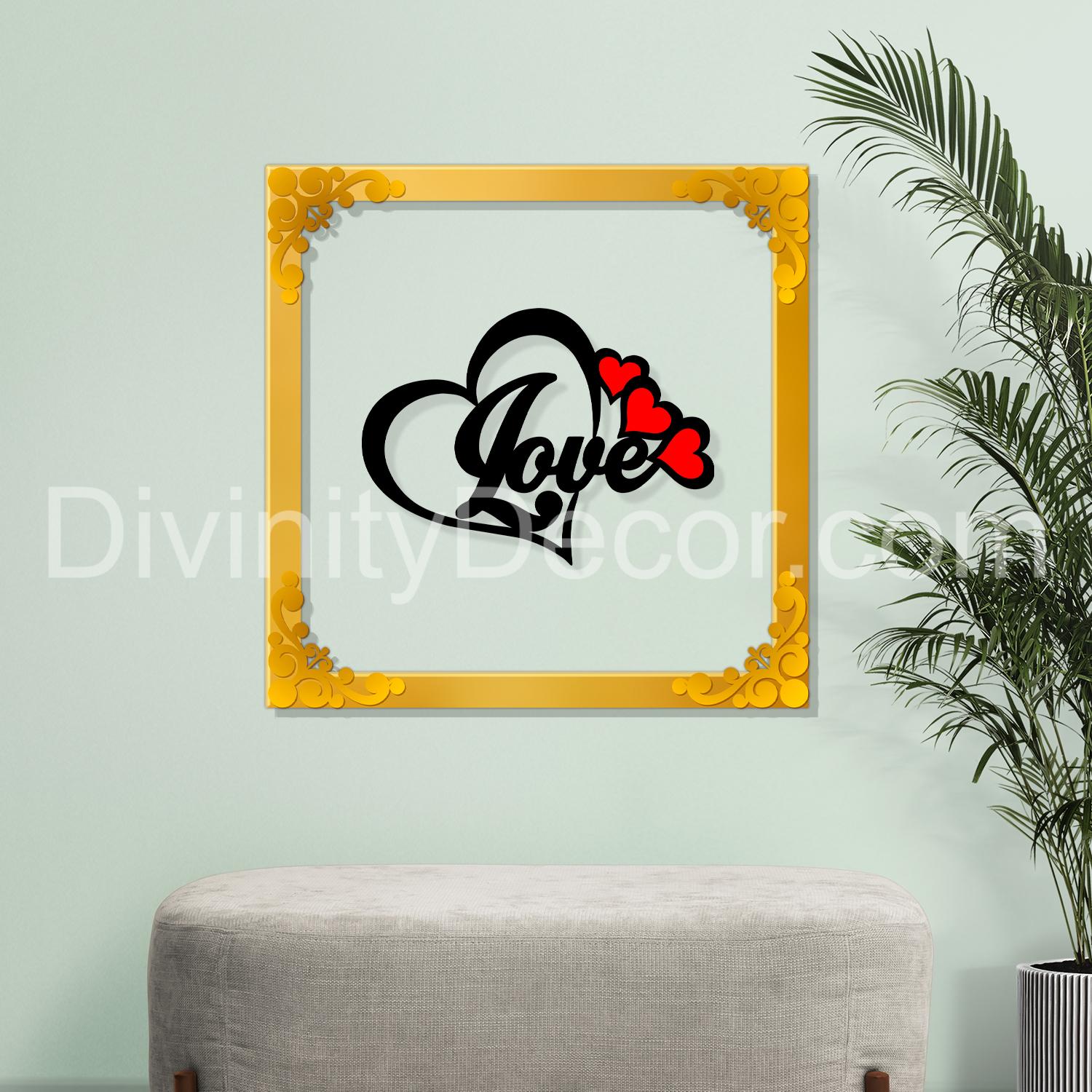 Love with heart Golden Plaque for Gifting, Wall Décor Clear UV print with Golden Border-262