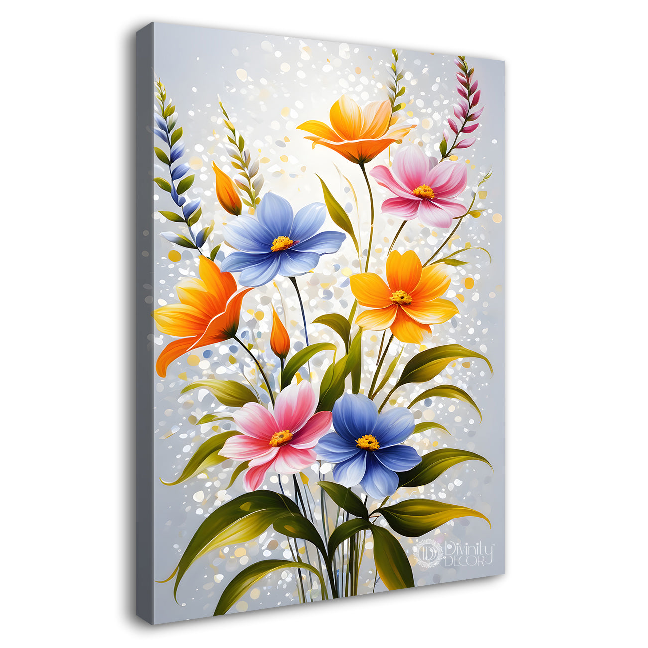 Orange flowers in grey textured background painting- Flower-V-262