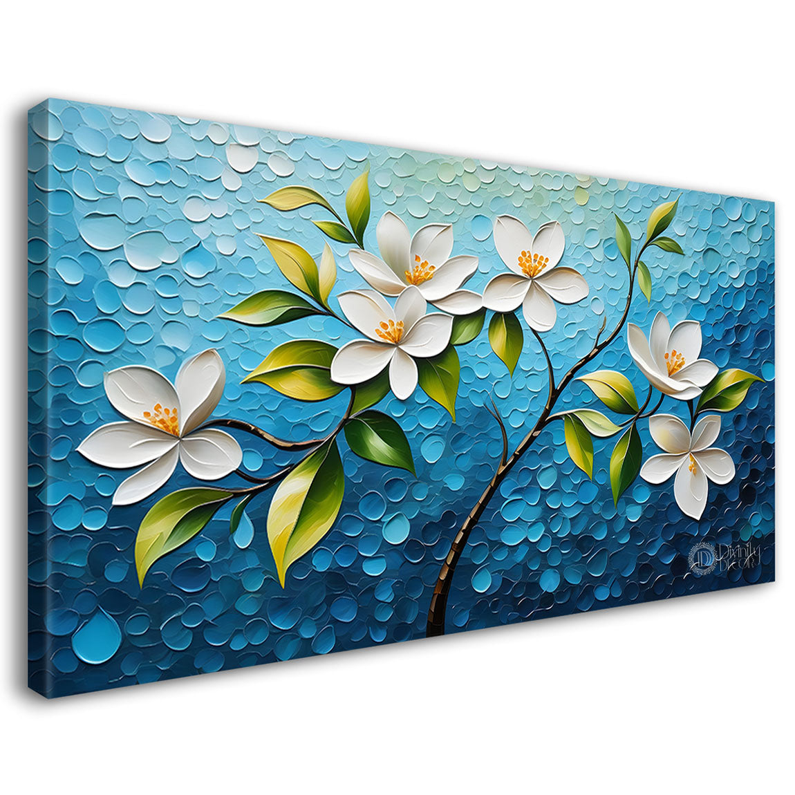 White flower tree in textured background oil painting- Design - Tree-262