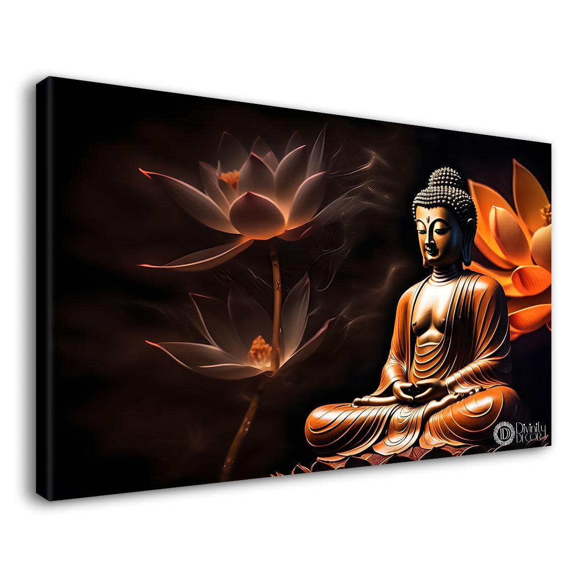 Golden buddha in orange background textured painting Canvas Wall Painting - Buddha-263