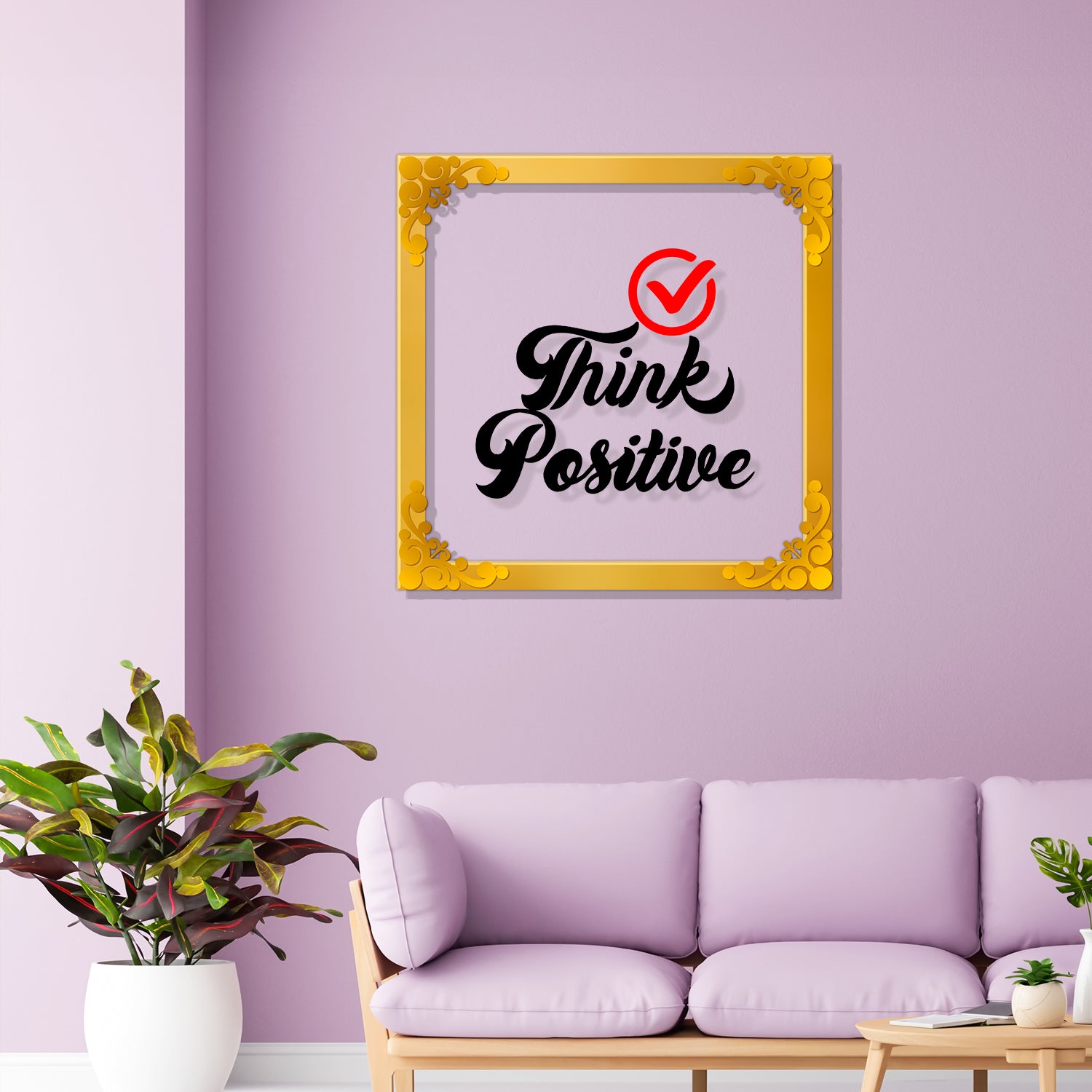 Think positive Golden Plaque for Gifting, Wall Décor Clear UV print with Golden Border-263