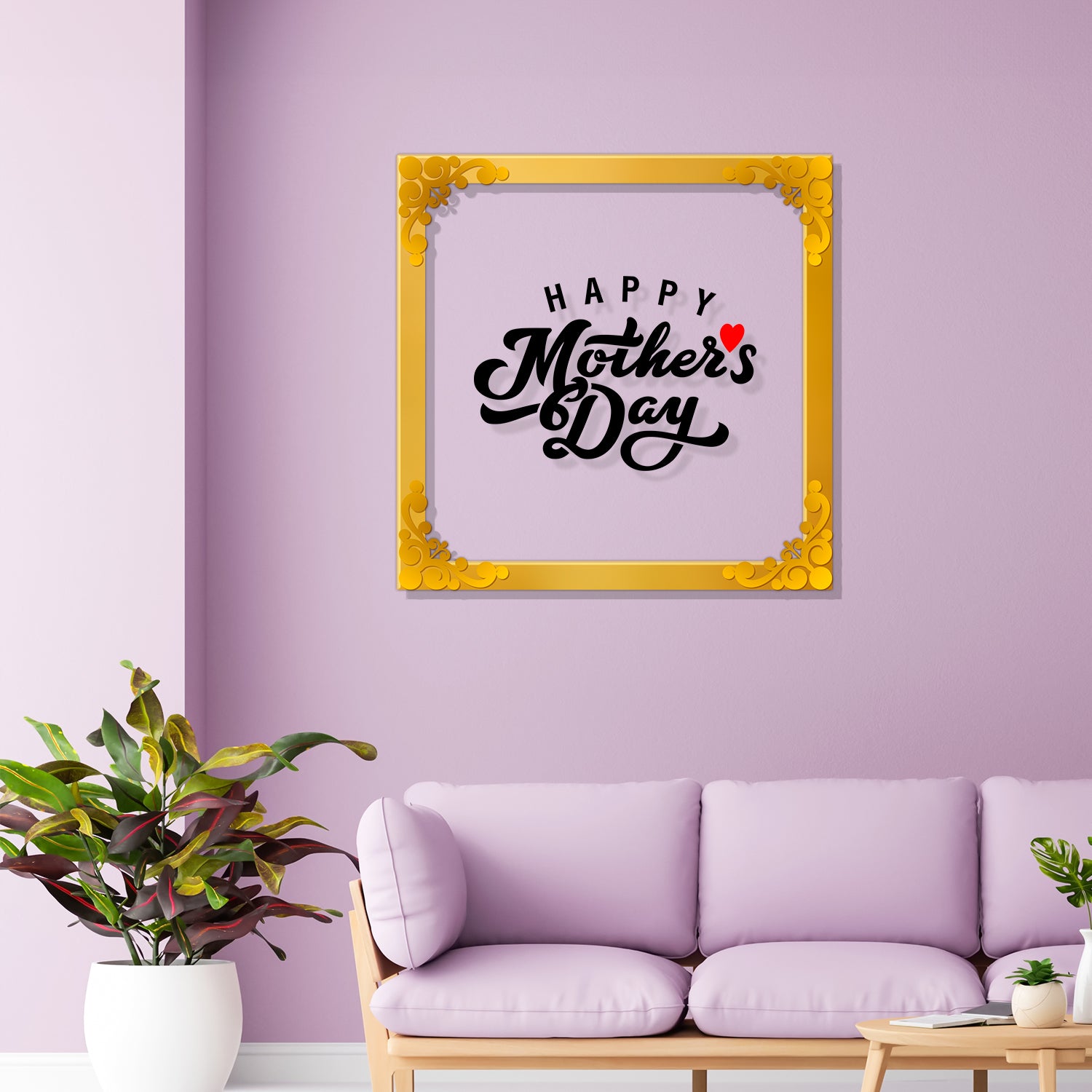 Happy mother's day Golden Plaque for Gifting, Wall Décor Clear UV print with Golden Border-264