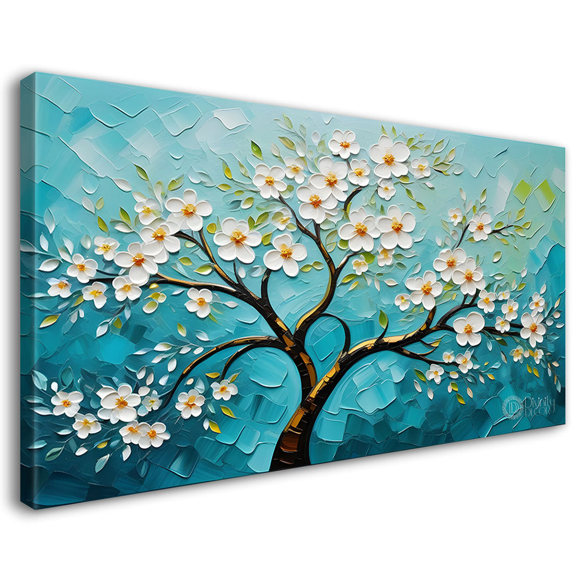 White flower tree in textured background oil painting- Design - Tree-264