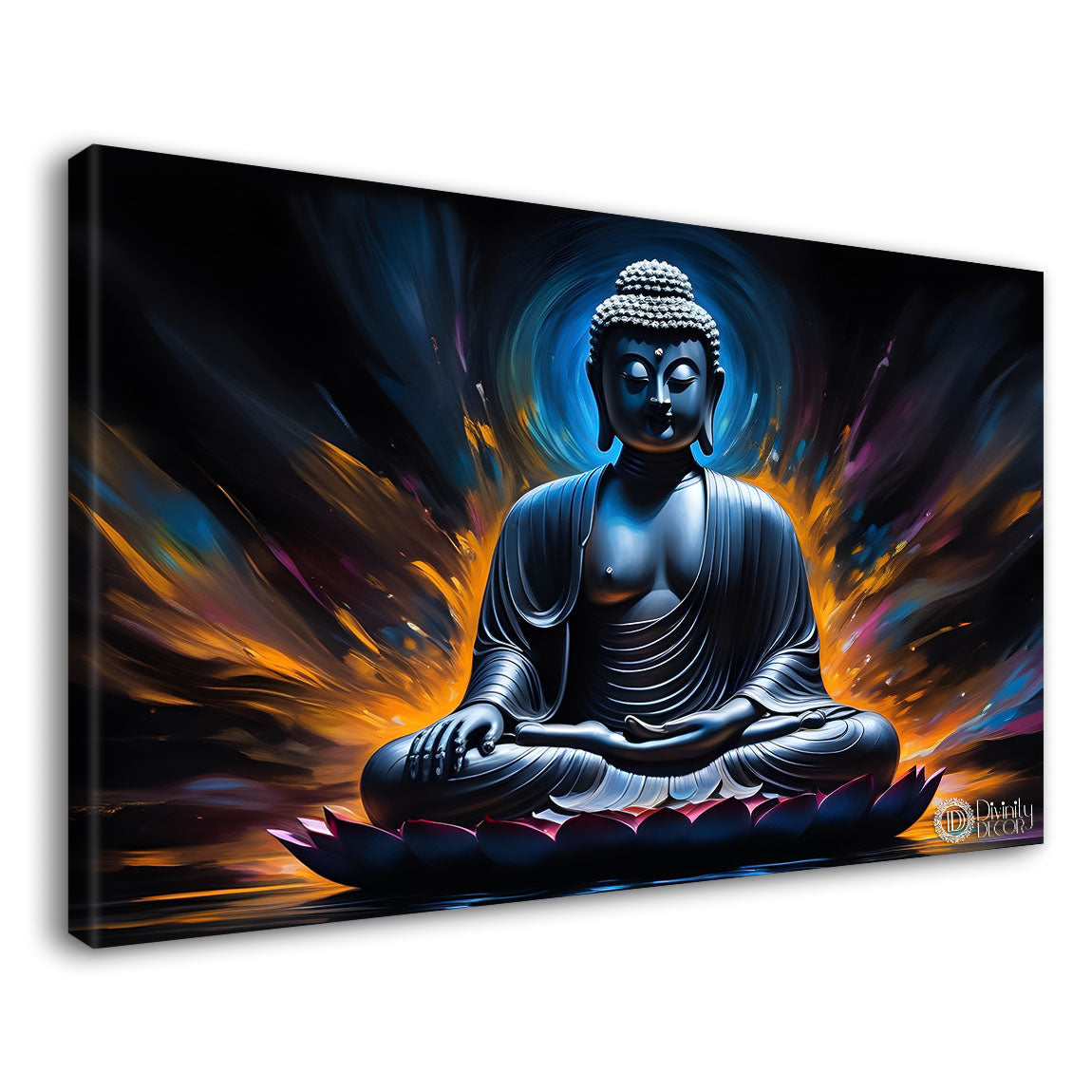 Blue buddha in orange background textured painting Canvas Wall Painting - Buddha-265