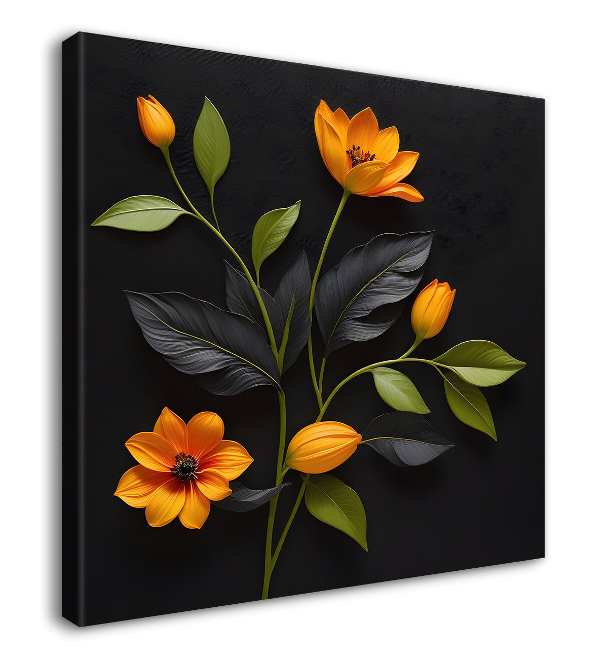 Yellow flowers in black background painting - Flower-S-265