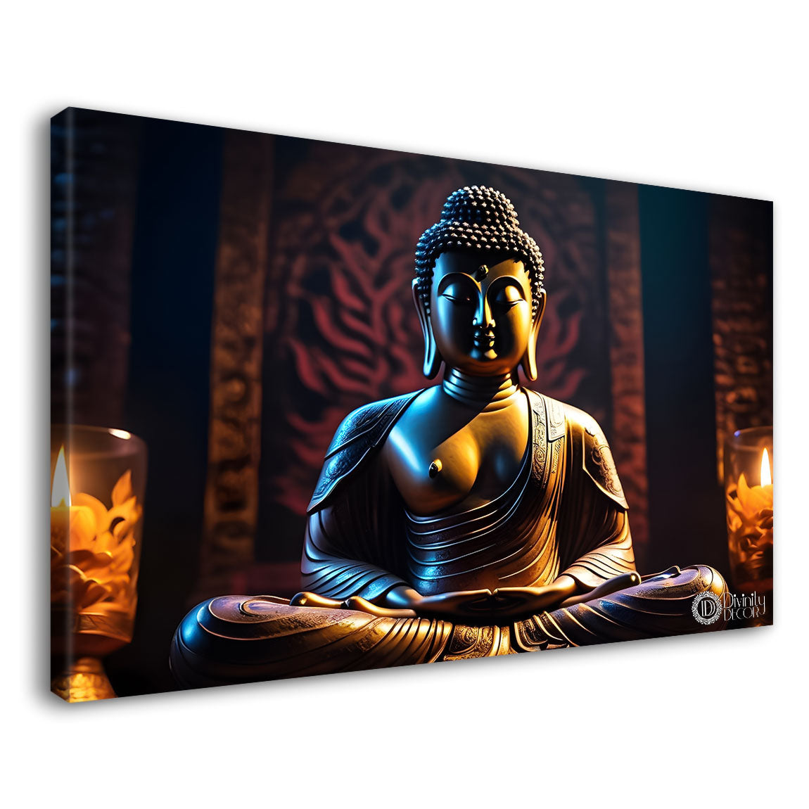 Golden buddha with brown textured background painting Canvas Wall Painting - Buddha-266