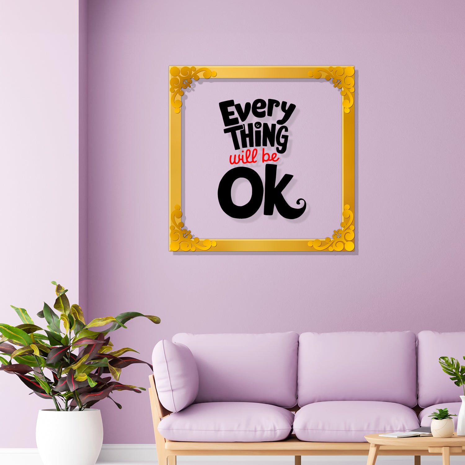 Every thing will be okay Golden Plaque for Gifting, Wall Décor Clear UV print with Golden Border-267