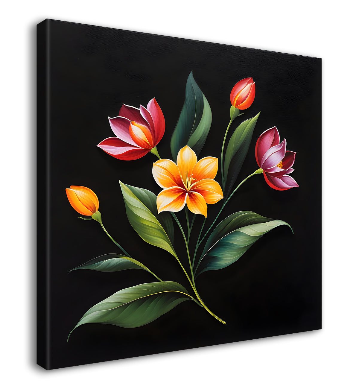 Colourful flowers in black background painting - Flower-S-267