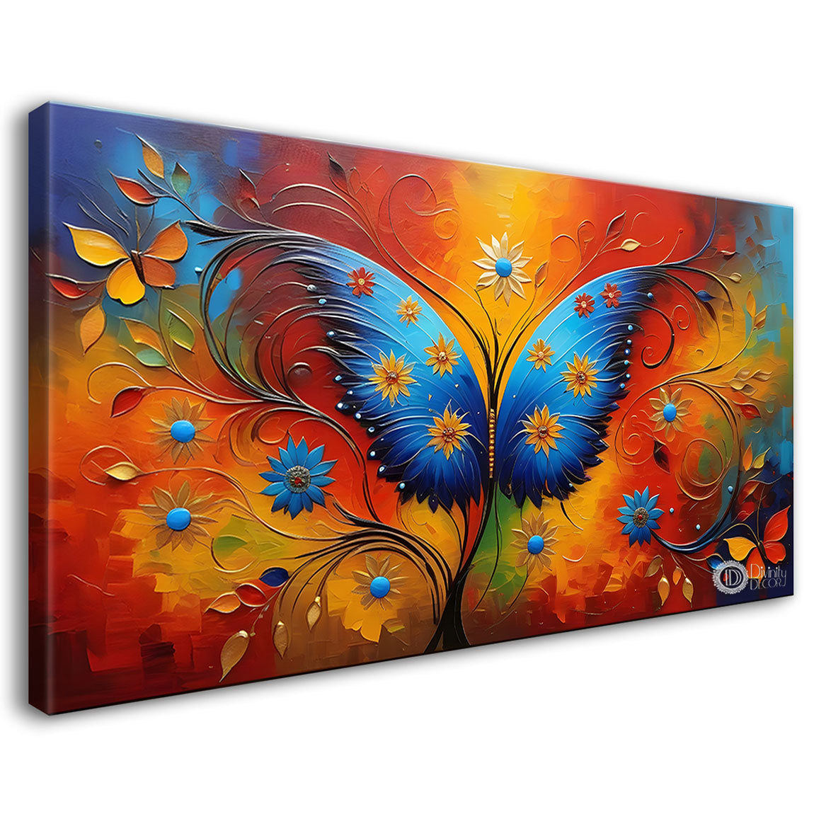 Blue butterfly in colors textured modern art Canvas Painting - Design - Modern-L-267