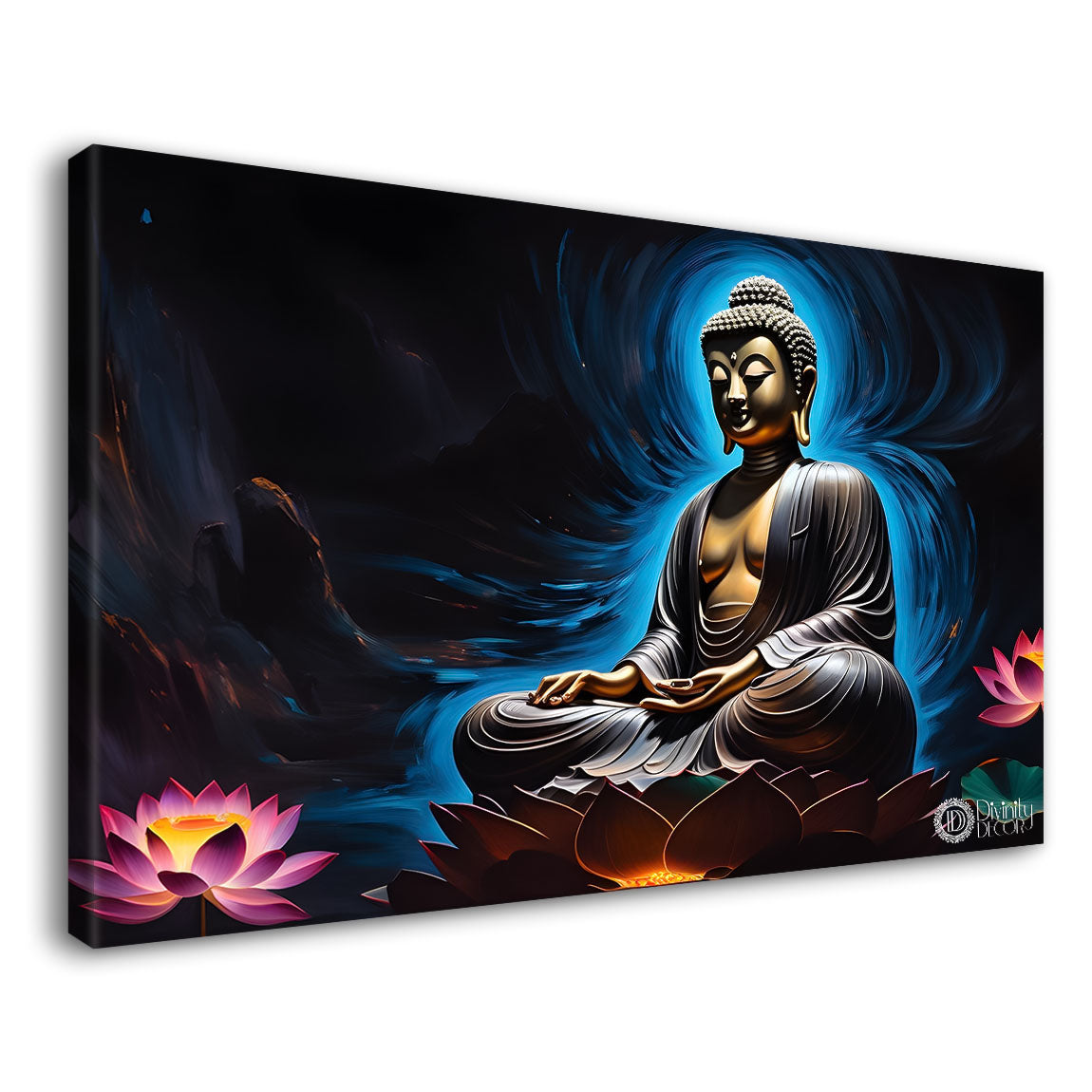 Buddha with dark and blue textured background painting Canvas Wall Painting - Buddha-268