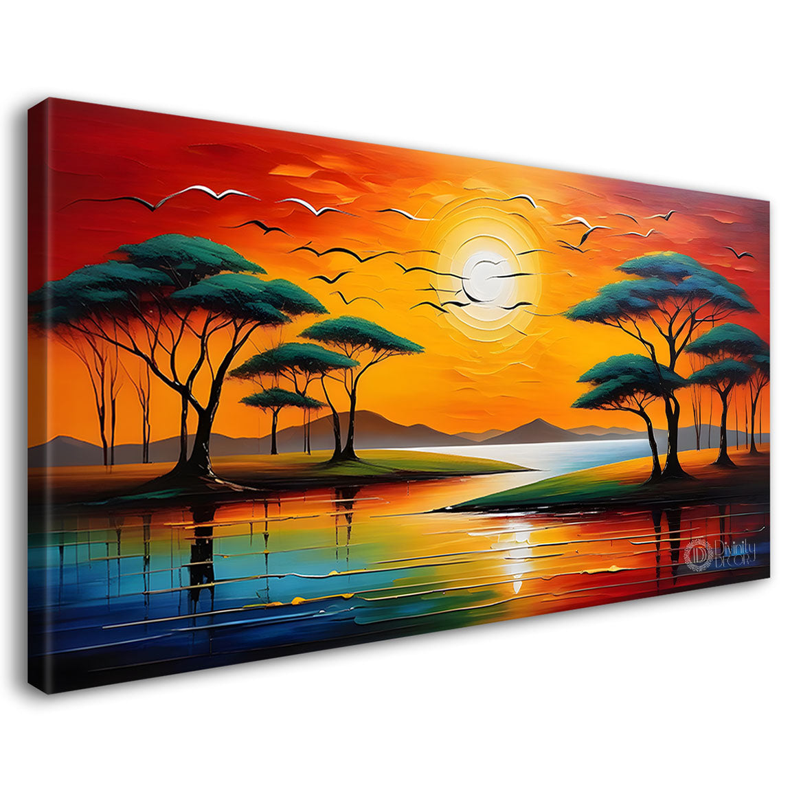 Trees and river colorful painting Canvas Painting - Nature Art -268
