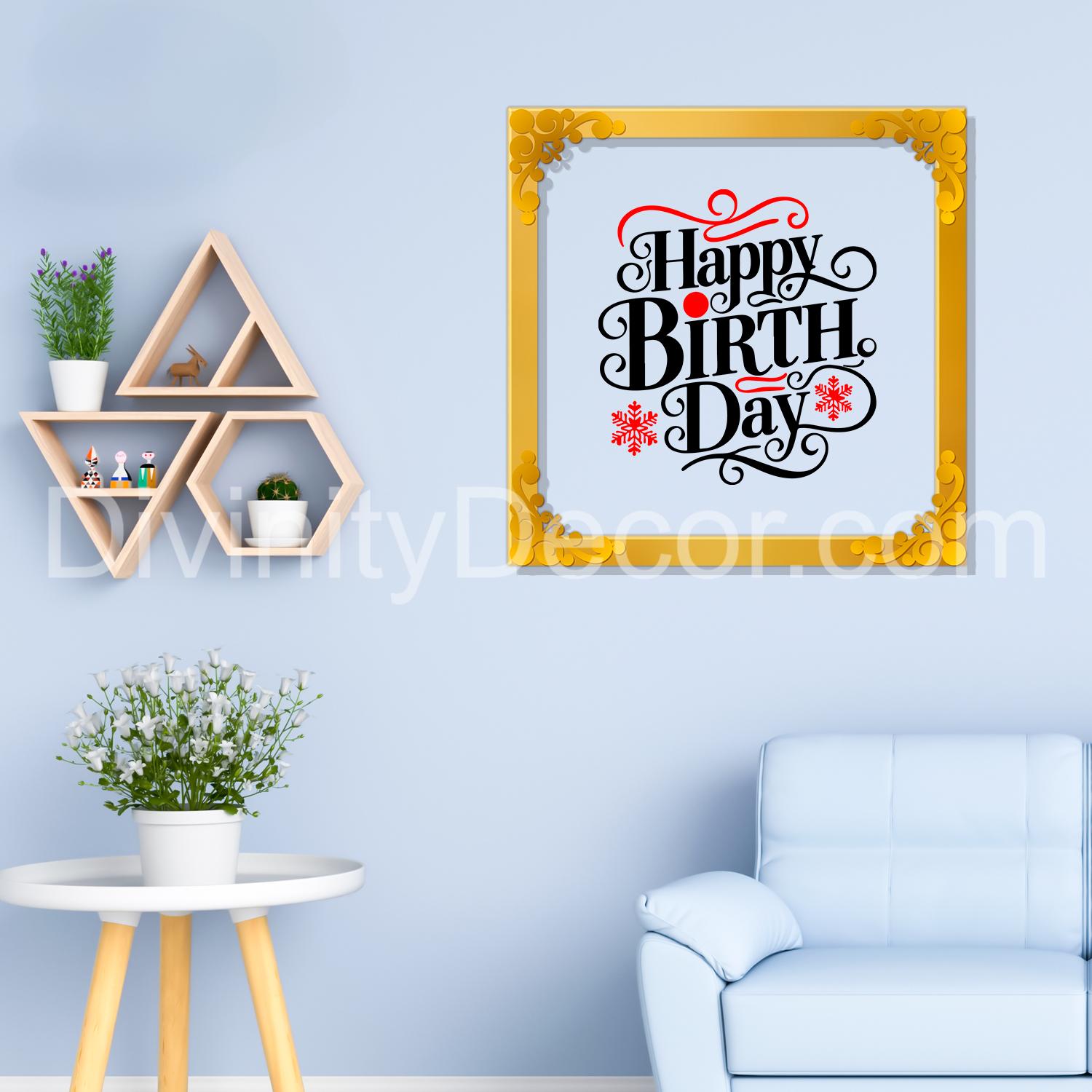 Happy birthday Golden Plaque for Gifting, Wall Décor Clear UV print with Golden Border-269