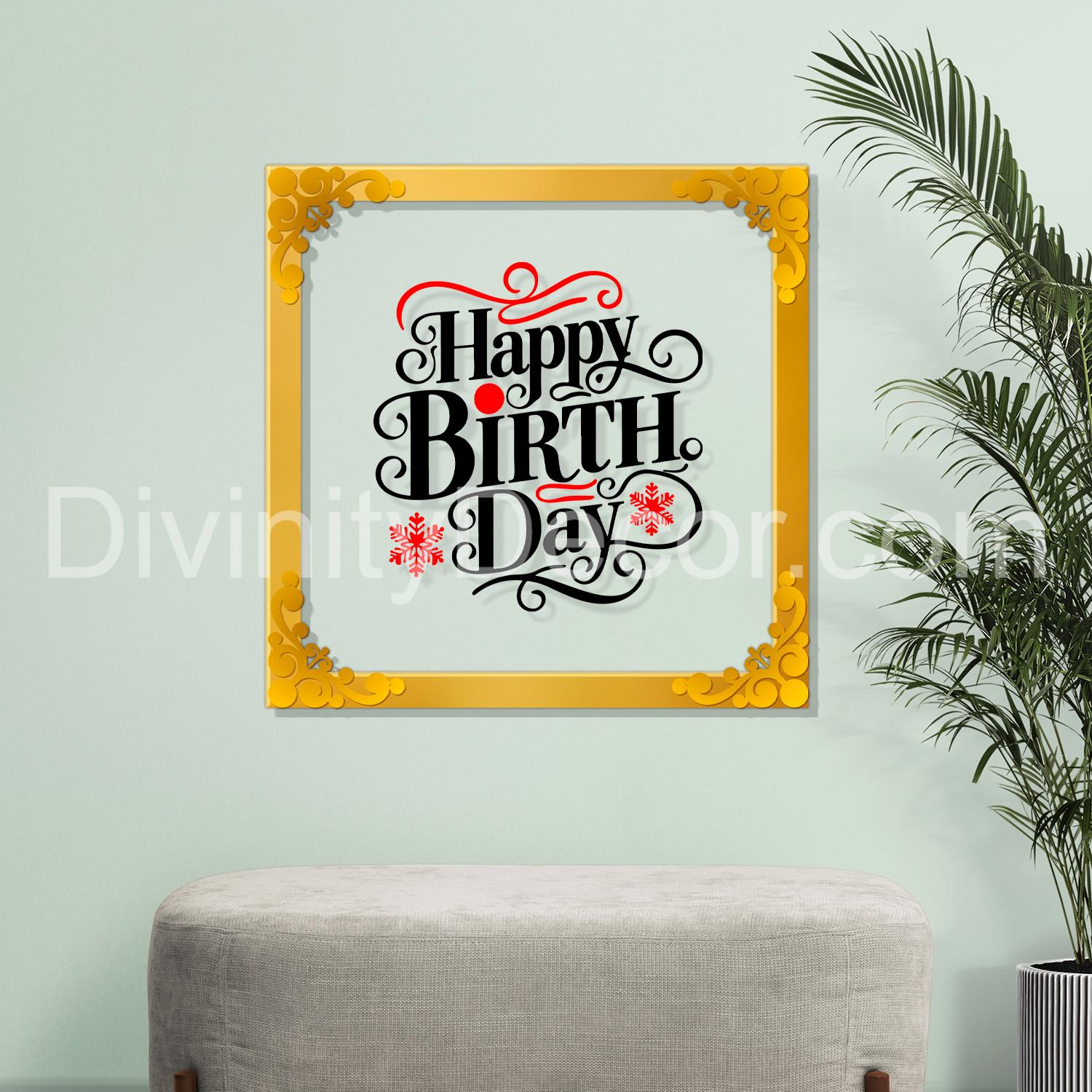 Happy birthday Golden Plaque for Gifting, Wall Décor Clear UV print with Golden Border-269