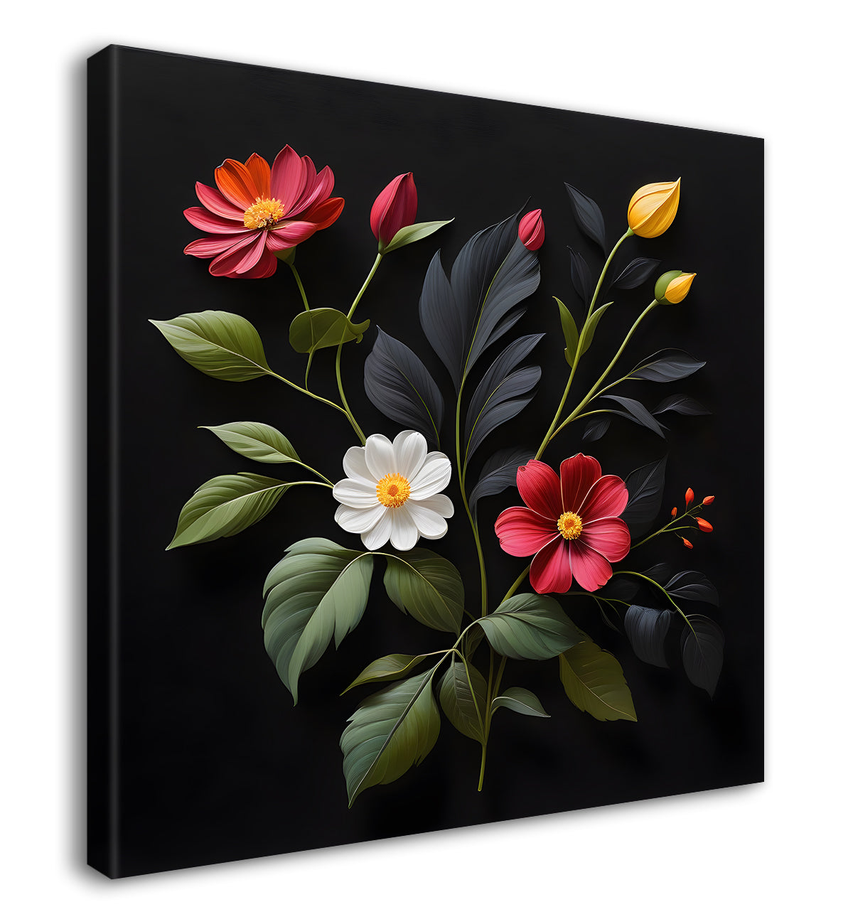 Colourful flowers in black background  painting - Flower-S-269