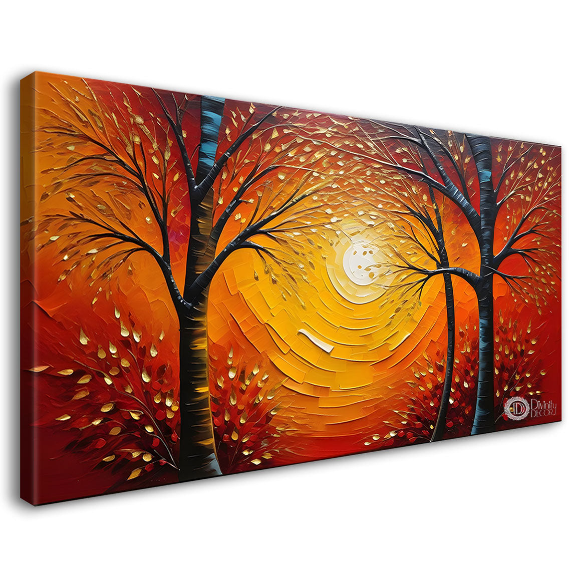 Two tree with a sun textured modern art Canvas Painting - Design - Modern-L-269