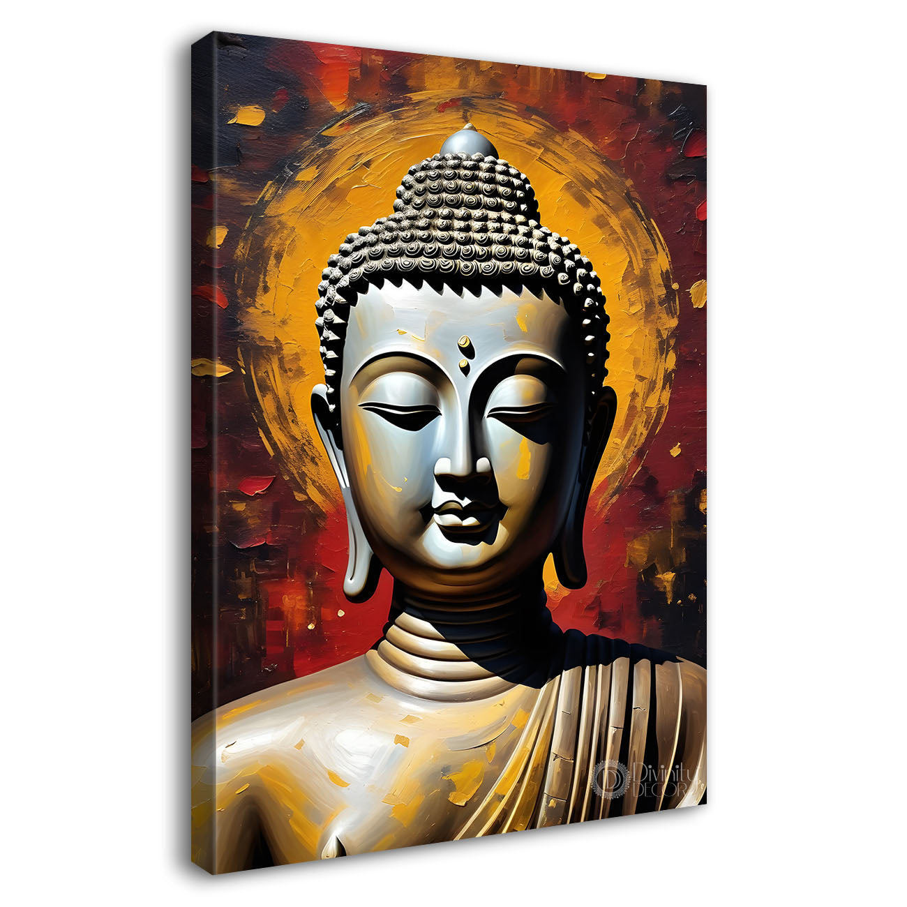 Golden buddha with colourful background textured painting - Buddha-V-26